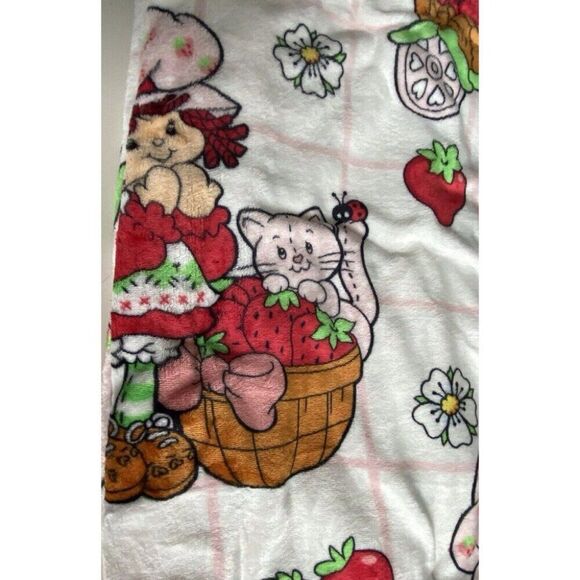 Strawberry Shortcake 50 X 70” Soft Plush Throw Blanket Pink Bicycle Basket Cat - Picture 9 of 11